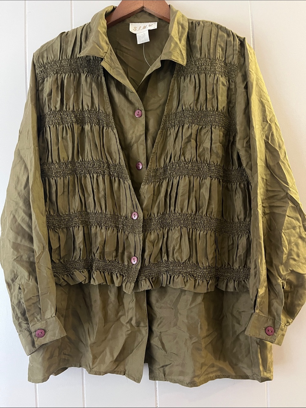 Olive Green Women's Gathered Detail Jacket - Unbranded